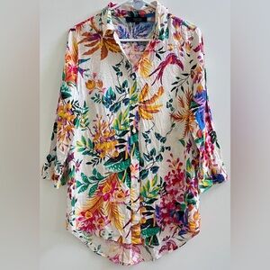 RACHEL Rachel Roy Multicolor Floral Button-Down Shirt Size:M Linen Blend
